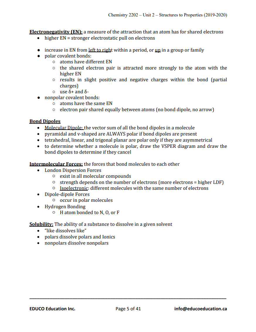 Unit 2: Structures To Properties - Chemistry 2202 (Digital Download ...