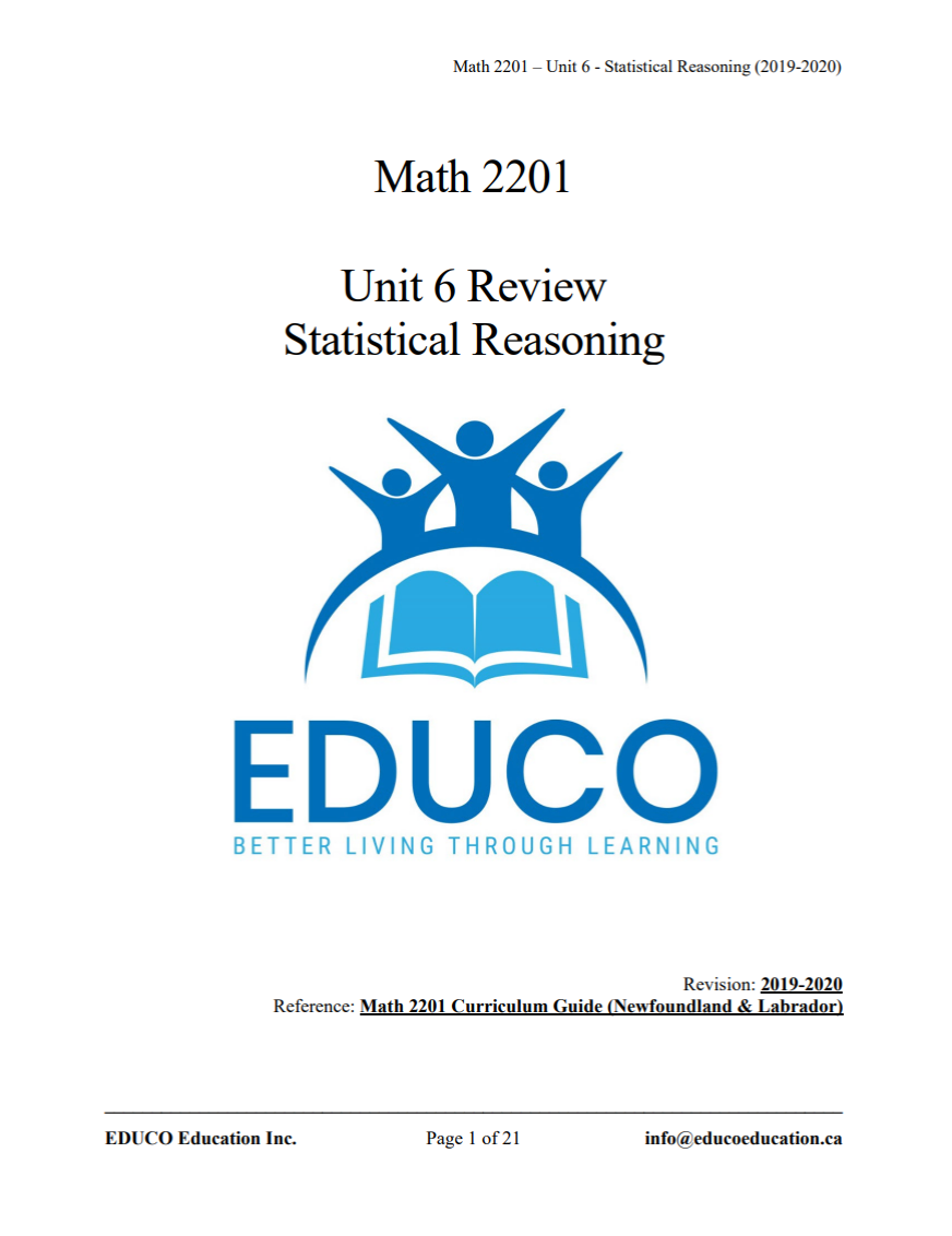 Unit 6: Statistical Reasoning - Math 2201 (Digital Download)