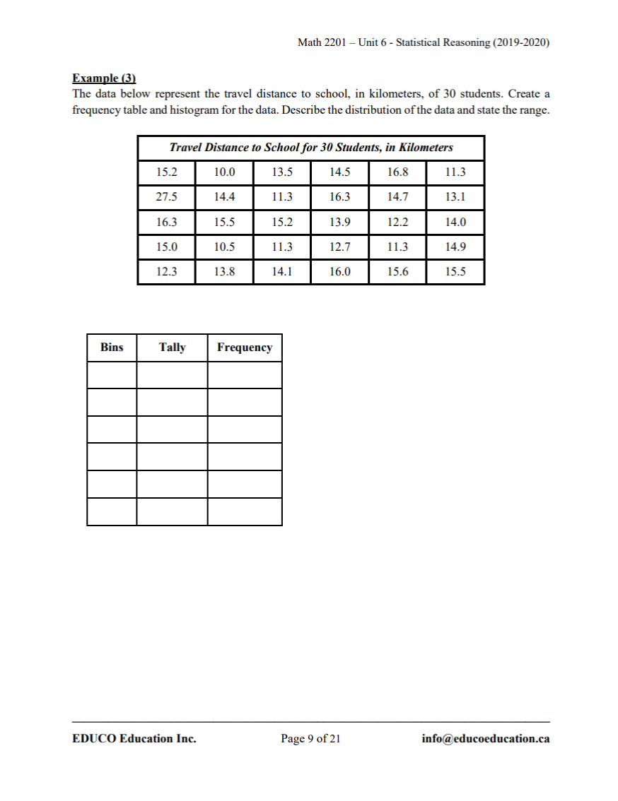 Unit 6: Statistical Reasoning - Math 2201 (Digital Download)