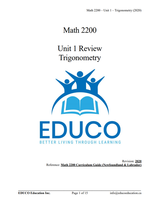 Unit 1: Trigonometry - Math 2200 (Digital Download)