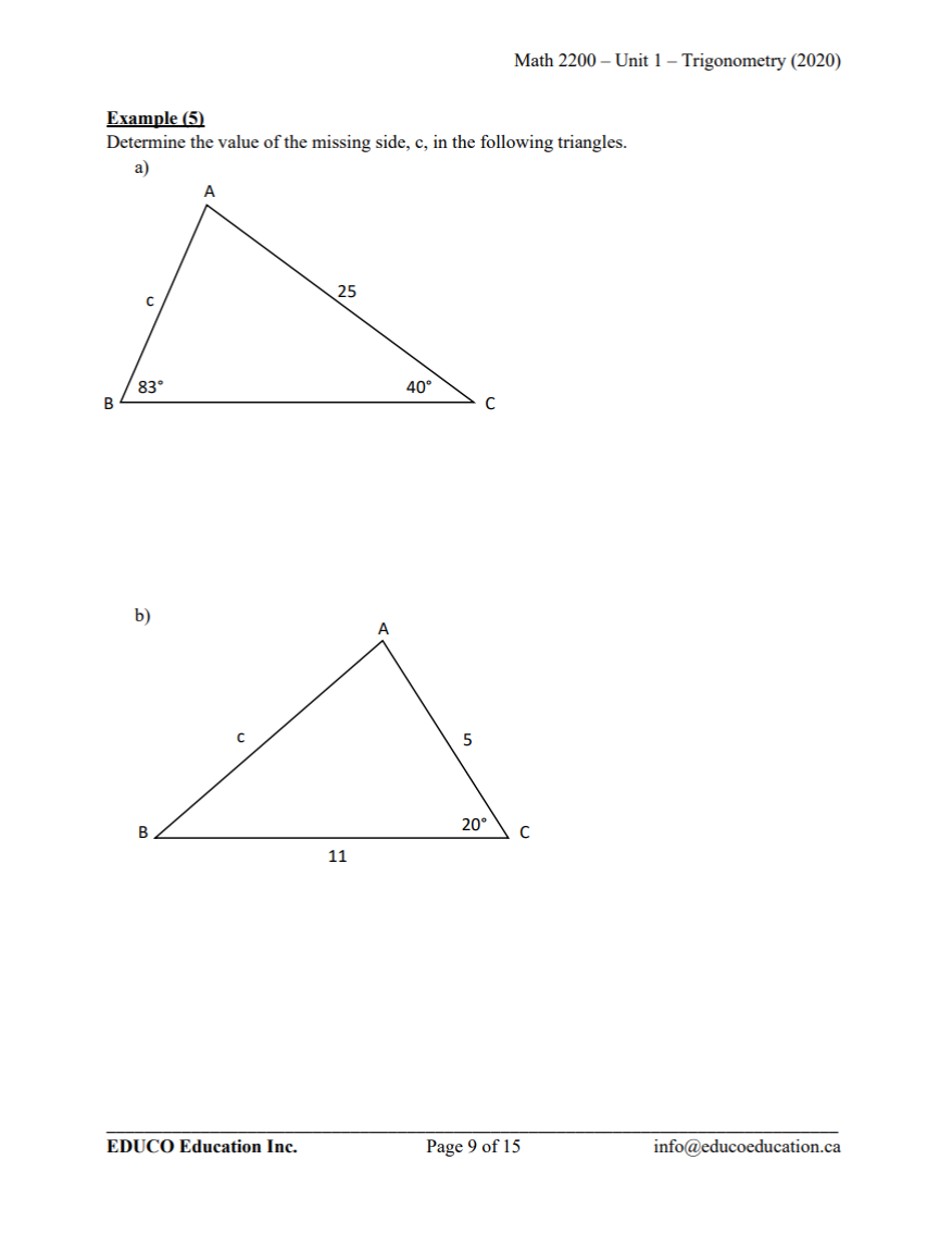 Unit 1: Trigonometry - Math 2200 (Digital Download)