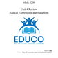 Unit 4: Radical Expressions and Equations - Math 2200 (Digital Download)