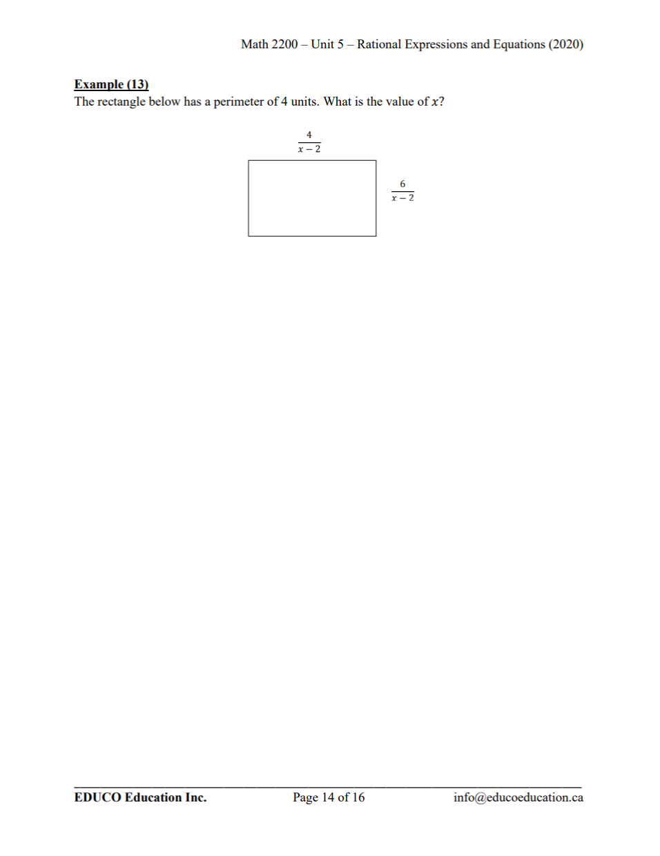 Unit 5:Rational Expressions and Equations - Math 2200 (Digital Download)