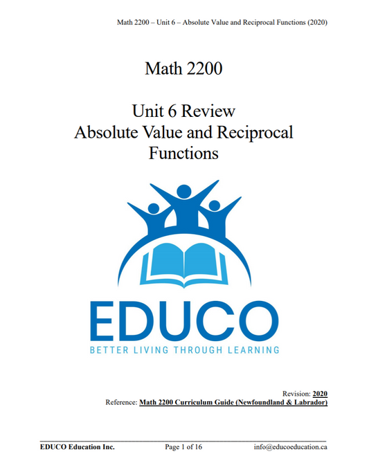 Unit 6: Absolute Value and Reciprocal Functions - Math 2200 (Digital Download)