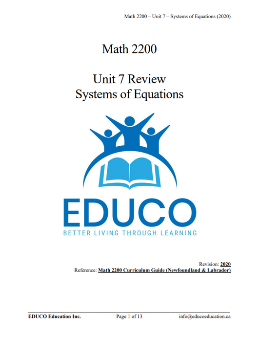 Unit 7: Systems of Equations - Math 2200 (Digital Download)