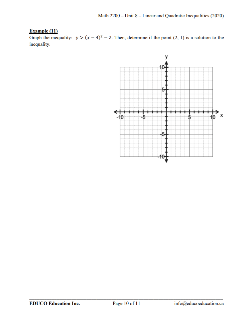 Unit 8: Linear and Quadratic Inequalities - Math 2200 (Digital Download)