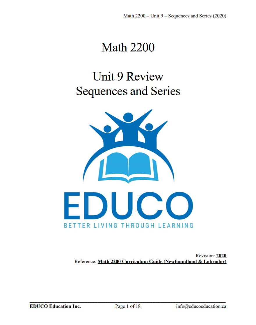 Unit 9: Sequences and Series - Math 2200 (Digital Download)