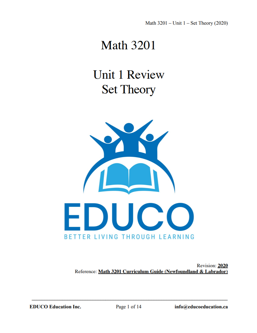 Unit 1: Set Theory - Math 3201 (Digital Download)