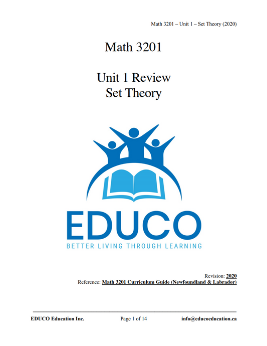 Unit 1: Set Theory - Math 3201 (Digital Download)