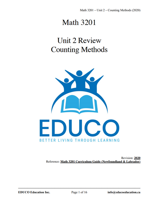 Unit 2: Counting Methods - Math 3201 (Digital Download)