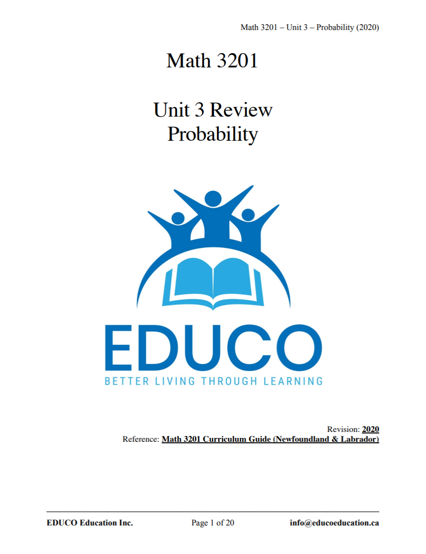 Unit 3: Probability - Math 3201 (Digital Download)