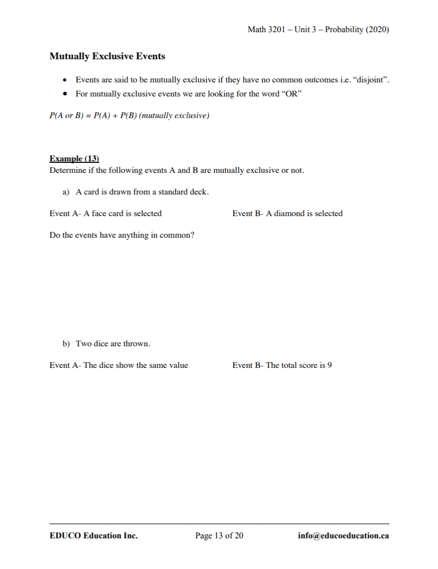 Unit 3: Probability - Math 3201 (Digital Download)