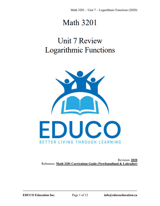 Unit 7: Logarithmic Functions - Math 3201 (Digital Download)