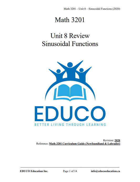 Unit 8: Sinusoidal Functions - Math 3201 (Digital Download)