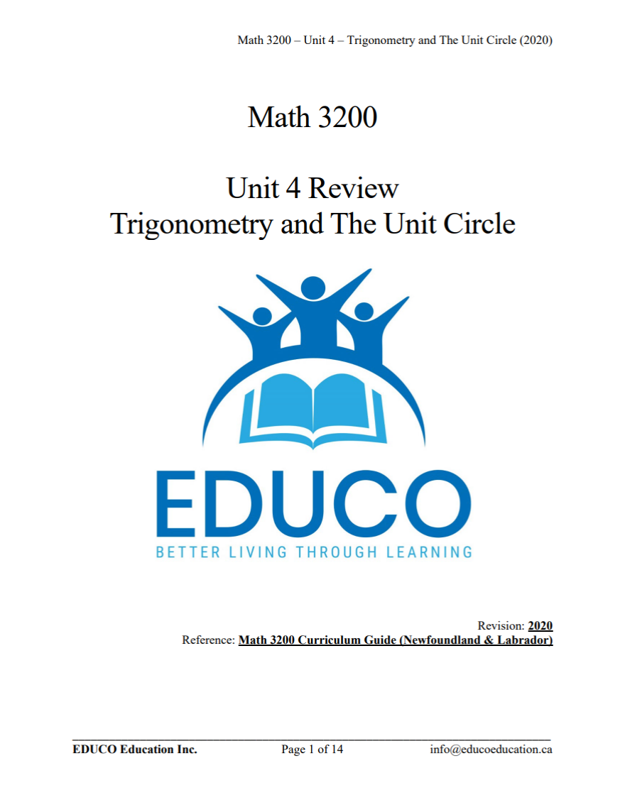 Unit 4: Trigonometry and the Unit Circle - Math 3200 (Digital Download)