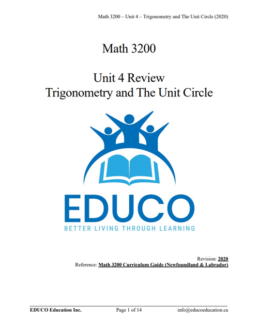 Unit 4: Trigonometry and the Unit Circle - Math 3200 (Digital Download)