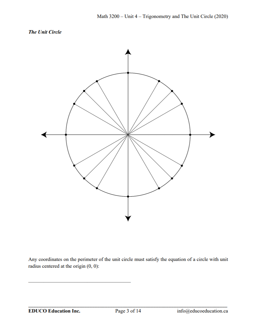 Unit 4: Trigonometry and the Unit Circle - Math 3200 (Digital Download)