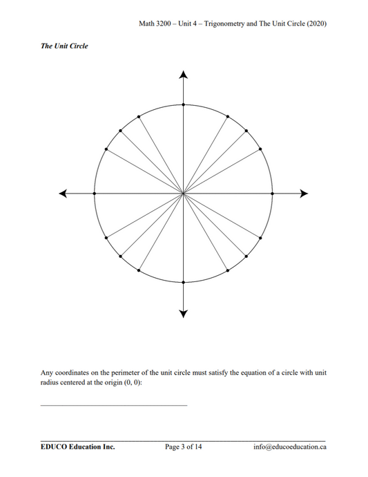 Unit 4: Trigonometry and the Unit Circle - Math 3200 (Digital Download)