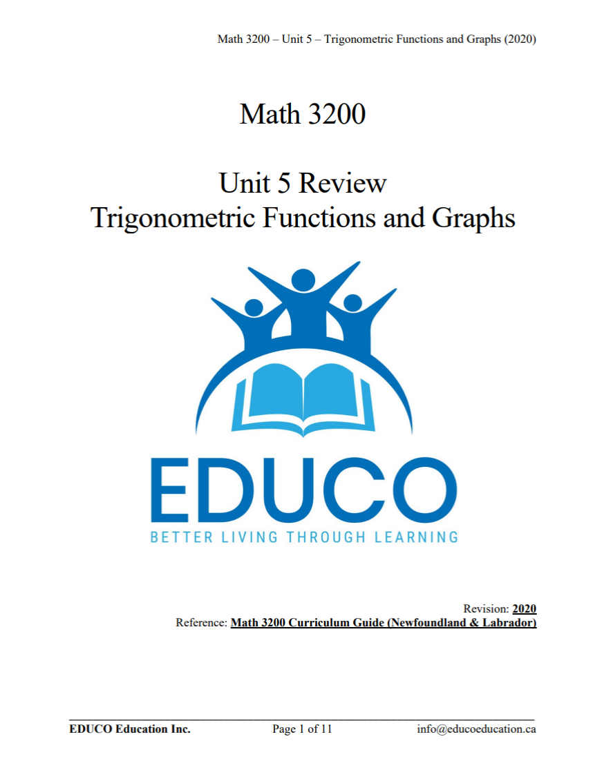 Unit 5: Trigonometric Functions and Graphs - Math 3200 (Digital Download)