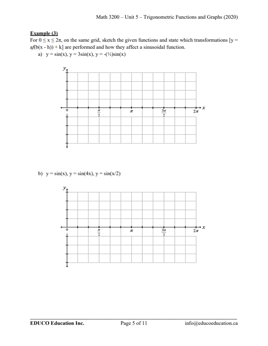 Unit 5: Trigonometric Functions and Graphs - Math 3200 (Digital Download)