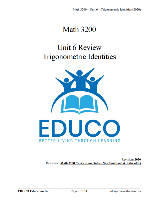 Unit 6: Trigonometric Identities - Math 3200 (Digital Download)