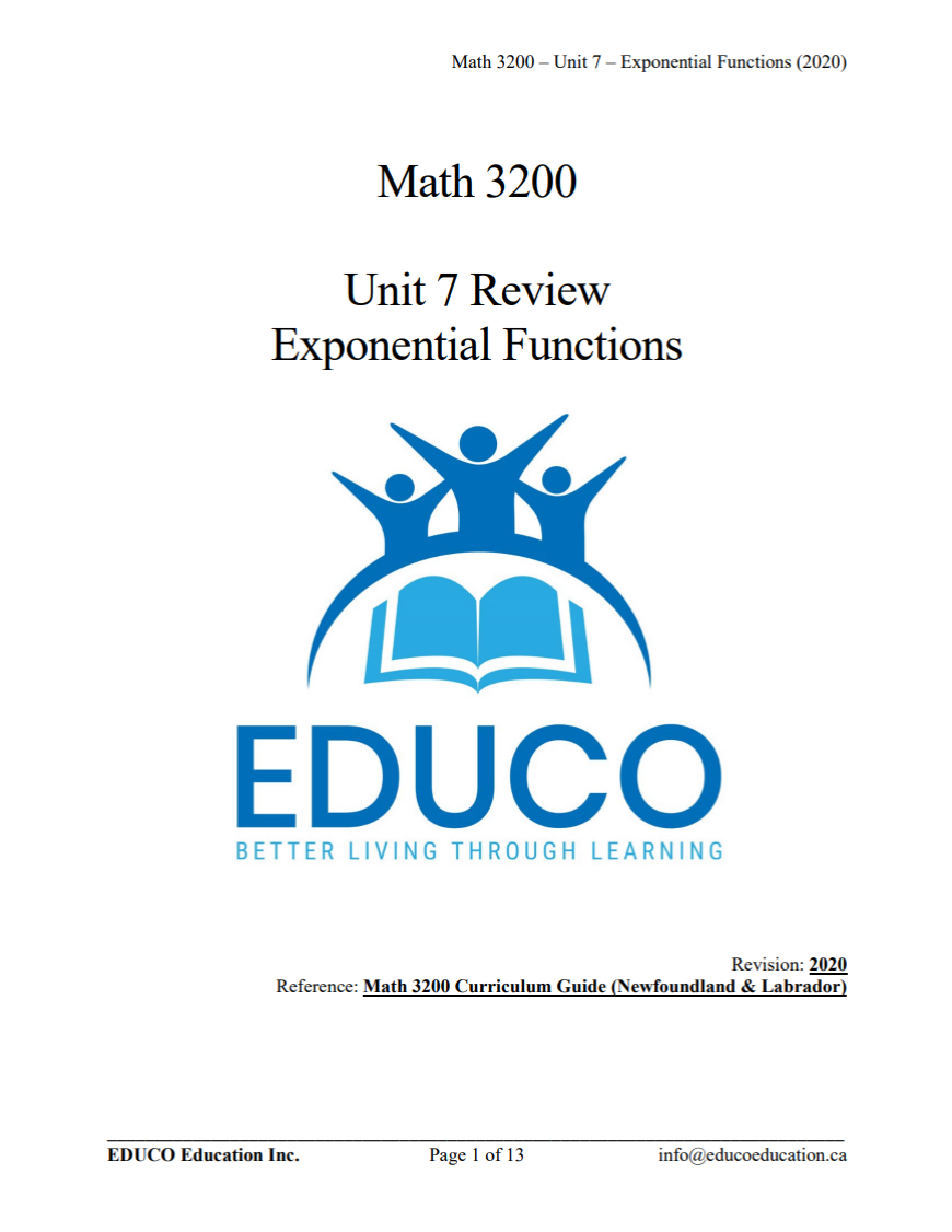 Unit 7: Exponential Functions - Math 3200 (Digital Download)