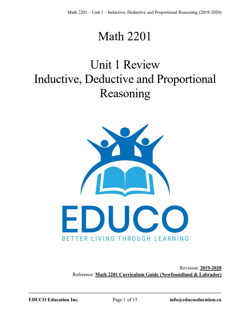 Unit 1: Inductive, Deductive, and Proportional Reasoning - Math 2201 (Digital Download)